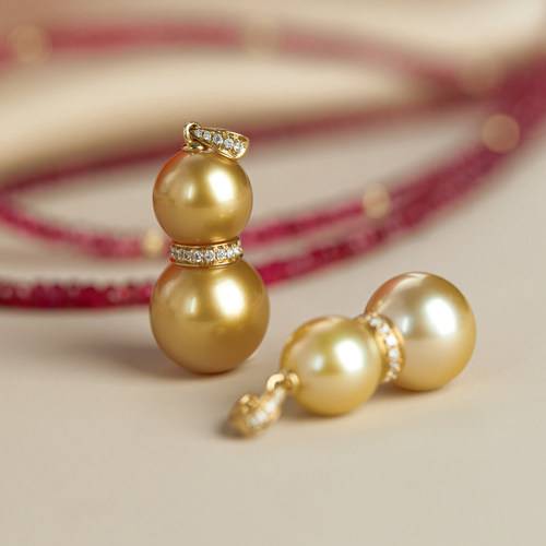 现货【简约休闲14】聚福小葫芦 南洋金珍珠吊坠 正金色 9-11mm