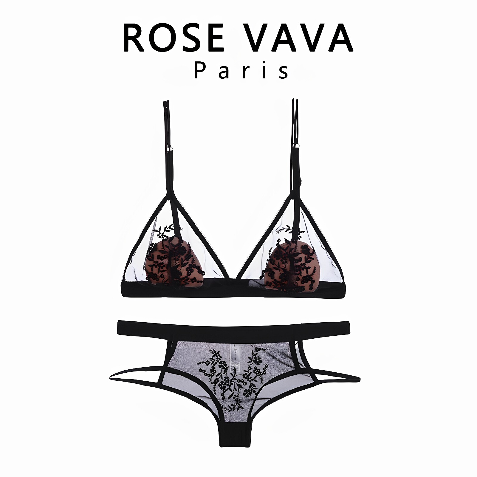 ROSE VAVA法式内衣女无钢圈性感文胸刺绣蕾丝薄款小胸胸罩套装
