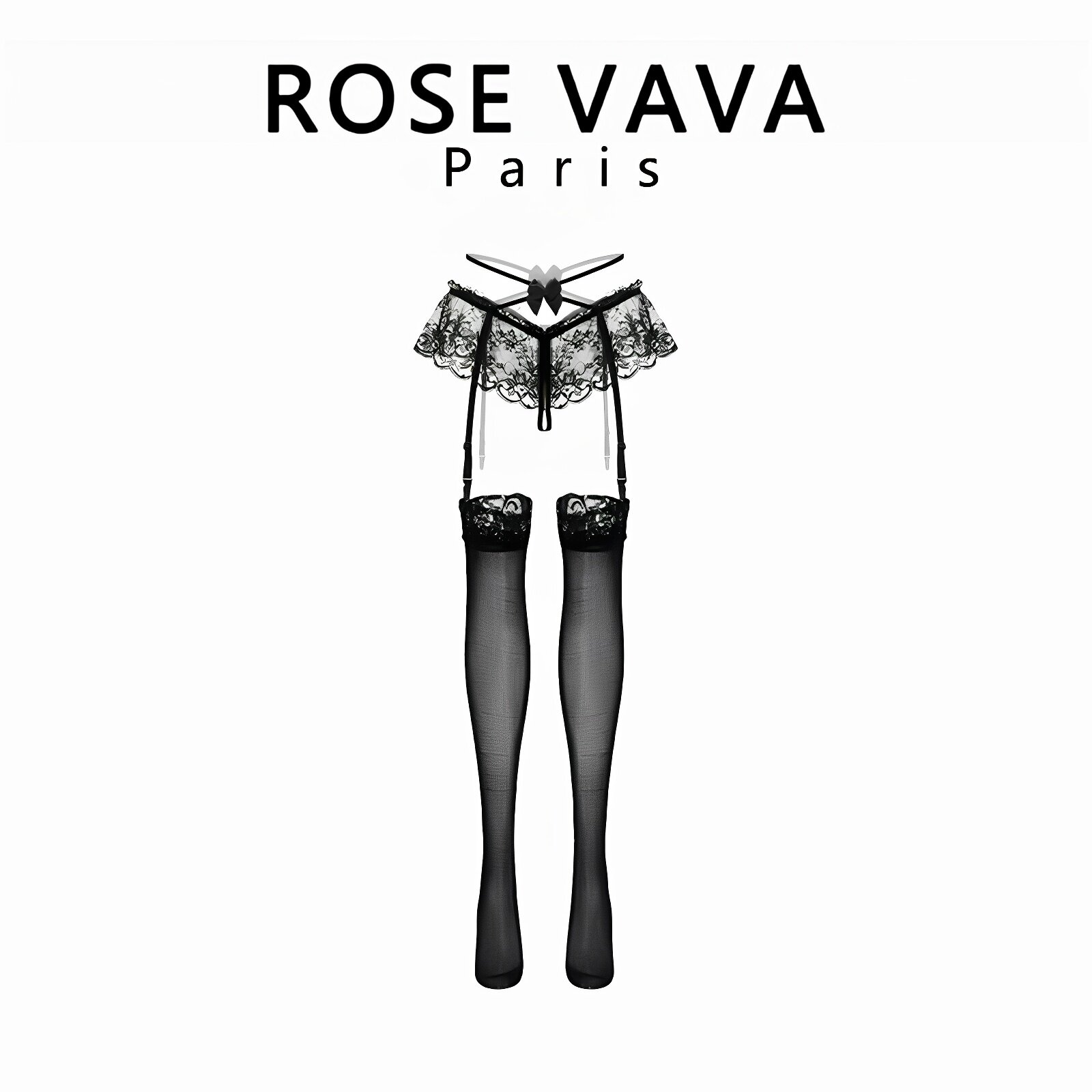 ROSE VAVA 性感蕾丝镂空过膝黑丝吊带袜套装开裆纯欲内裤女,女士内衣/男士内衣/家居服,长筒袜,淘宝优惠券,粉丝福利购,淘宝优惠卷