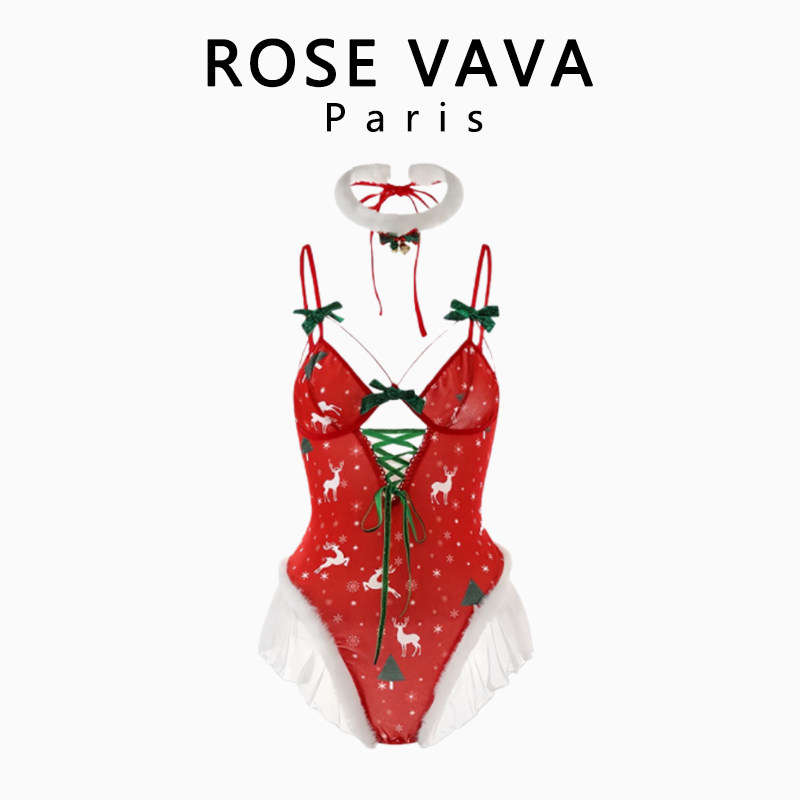 ROSE VAVA性感圣诞睡裙内衣女纯欲连体衣套装
