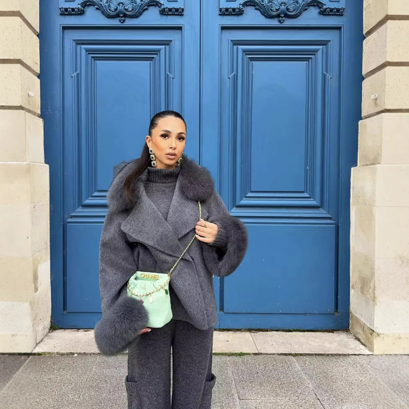 跨境欧美女装速卖通INS爆款秋冬时尚休闲气质时髦呢子百搭外套