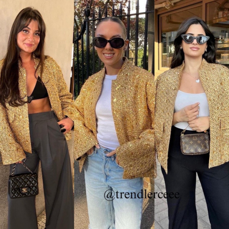 跨境欧美女装速卖通爆款珠片饰小立领夹克外套