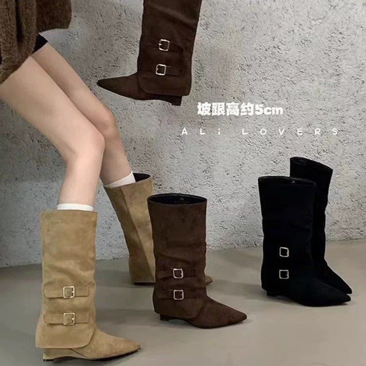 尖头靴子短靴女2025秋冬新款