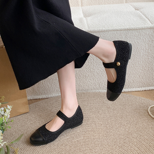 小香风玛丽珍鞋女2026春季新款平底圆头浅口单鞋百搭搭扣气质女鞋