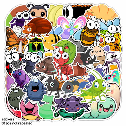 新款卡通可爱小动物防水昆虫贴纸