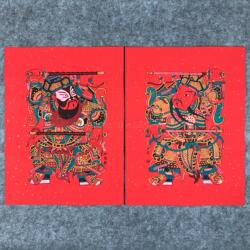 武强年画秦琼敬德手工拓印洒金红底宣纸传统门神木版年画收藏礼品