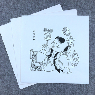 传统空白涂色童子线稿儿童学生教学演示活动杨柳青木版年画彩稿