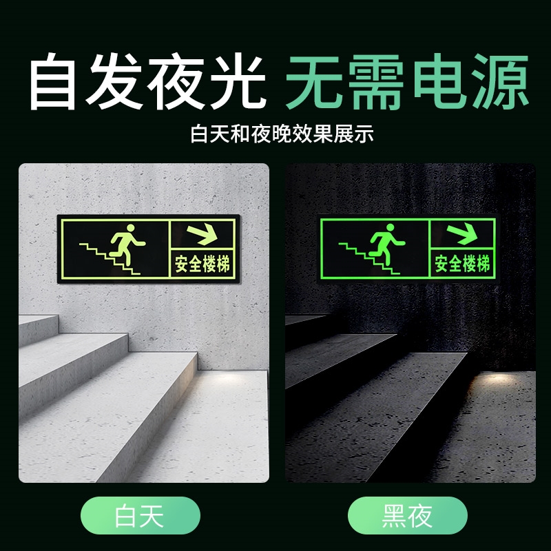 安全出口指示牌夜光墙贴加厚pvc消防标识楼梯通道疏散应急紧急逃