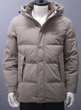 后背有破洞~一线品牌撤柜男士卡其色羽绒服冬季保暖厚款鸭绒外套