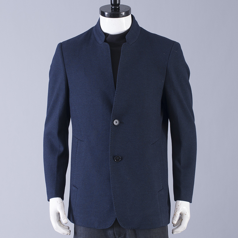 冬季高端小立领纯色风衣毛呢男士