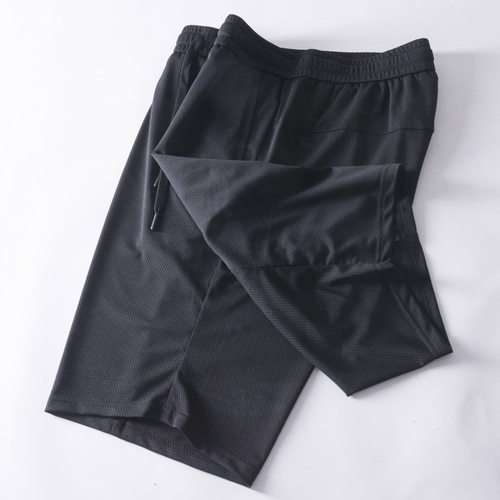 透气网孔设计 冰丝垂顺~品牌撤柜男士松紧腰黑色中裤夏季薄款短裤