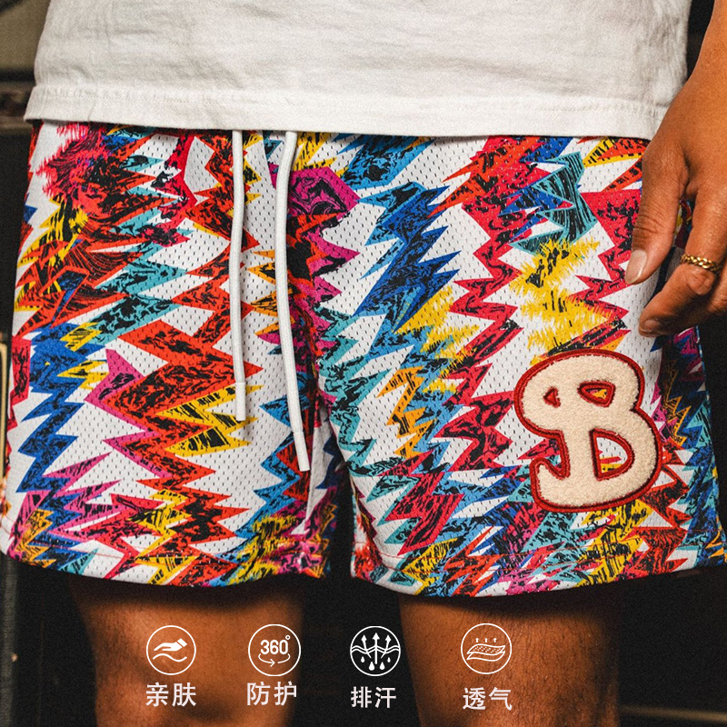 刺绣美式小短裤男夏季运动训练速干透气四分篮球裤不过膝潮牌裤子
