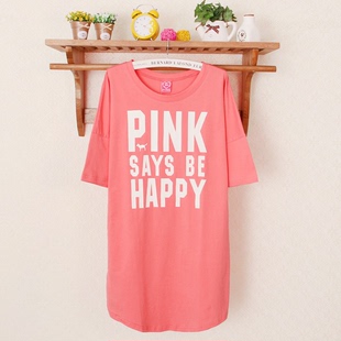 家居服 pink女纯棉睡裙 甜美可爱裙子纯色字母糖果短袖