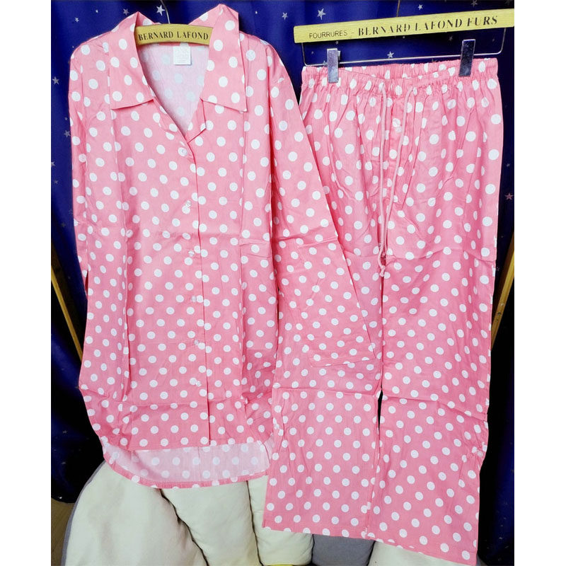 梭织棉女衬衫波点女睡衣韩版小翻领甜美可爱套装家居服长袖长裤清