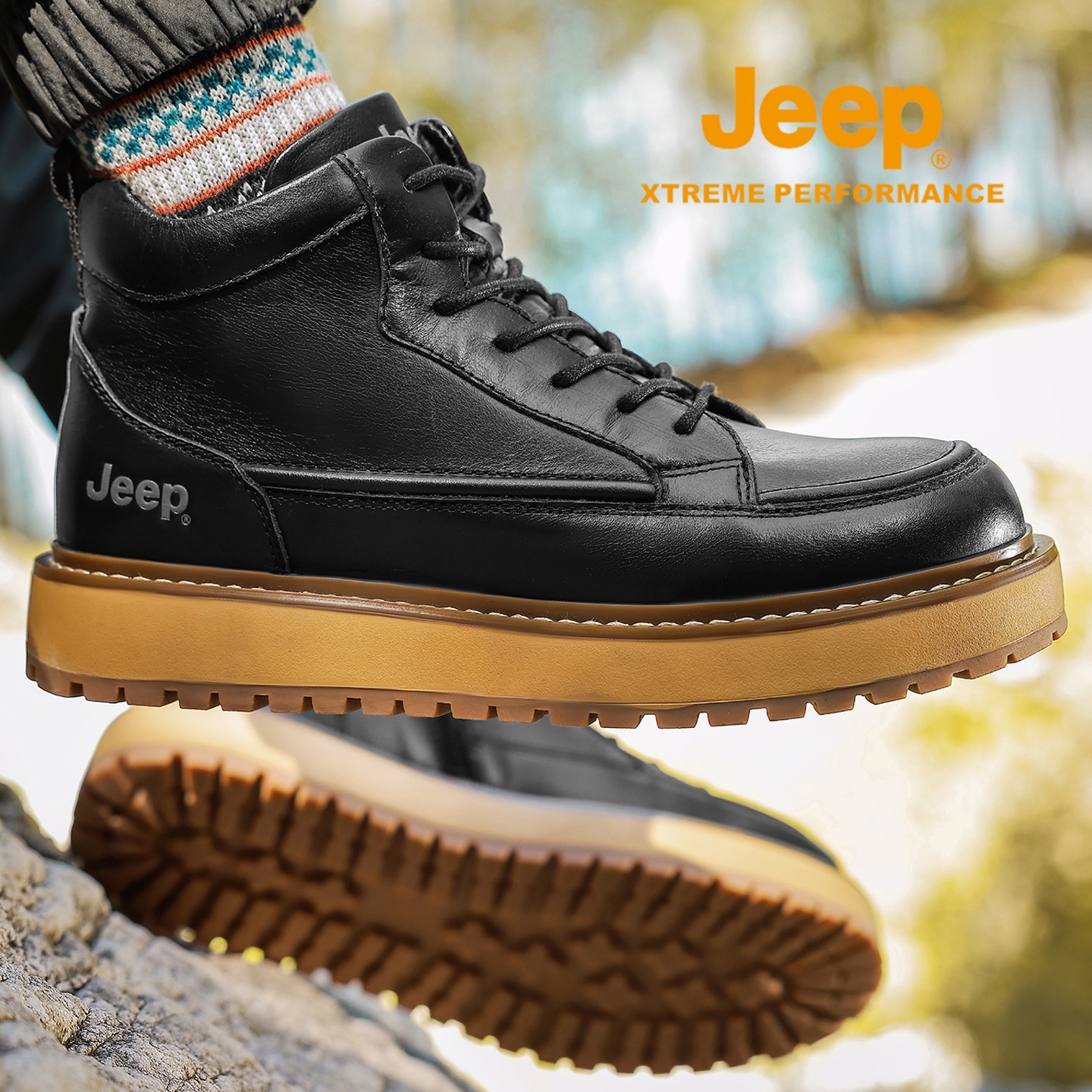 jeep马丁靴男冬爸爸高帮大头皮鞋