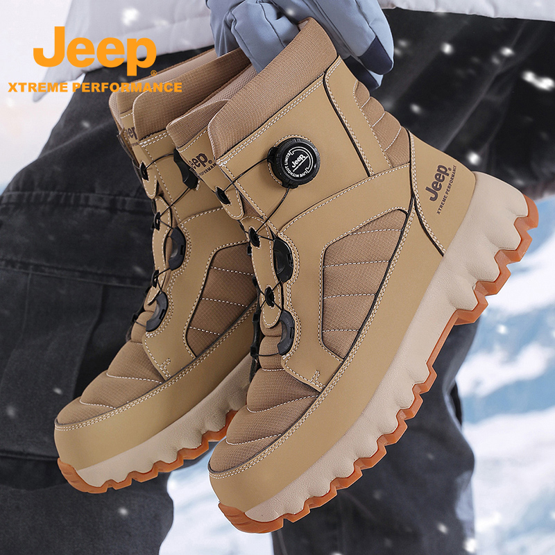 jeep冬季雪地靴男防水厚底棉鞋女