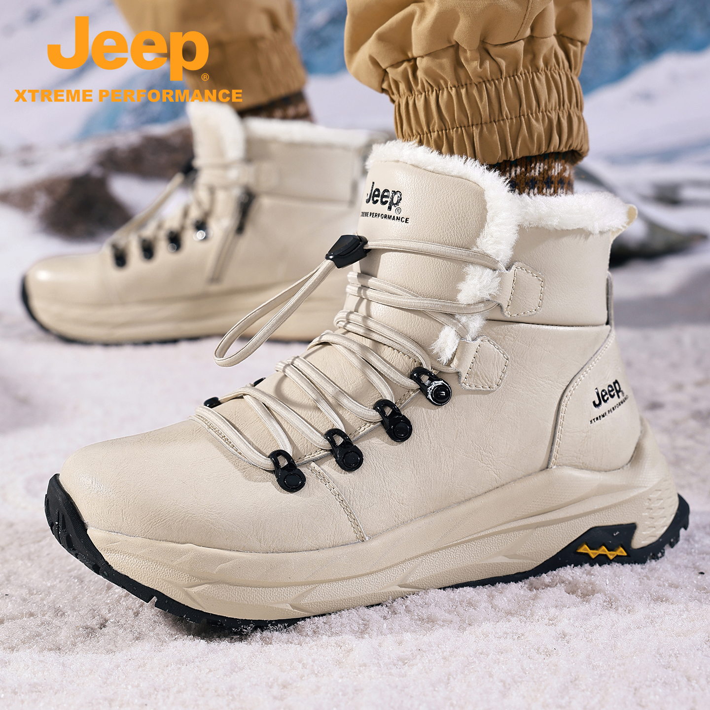 jeep马丁靴男冬季高帮东北棉鞋