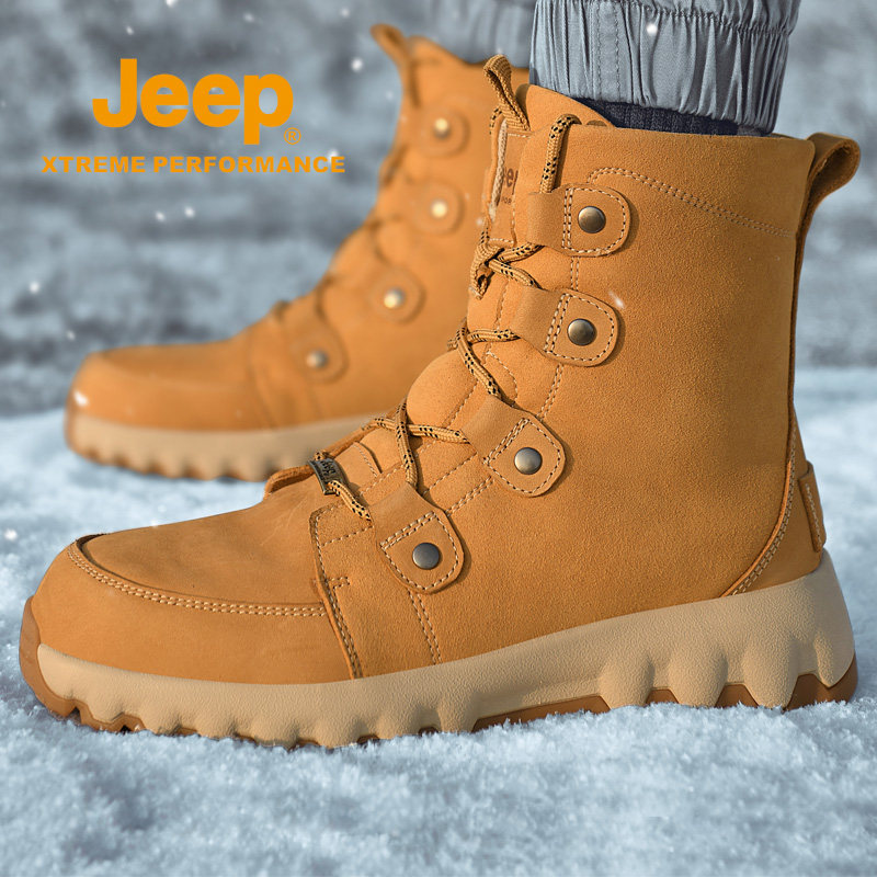 JEEP SNOW BOOTS MENS WINTER FLEECE THICKENED WARM NORTHEAST COTTON SHOES MENS OUTDOOR NON-SLIP WATERPROOF HIGH-TOP BOOTS