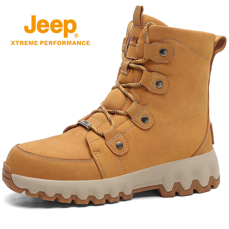 JEEP SNOW BOOTS MENS WINTER FLEECE THICKENED WARM NORTHEAST COTTON SHOES MENS OUTDOOR NON-SLIP WATERPROOF HIGH-TOP BOOTS