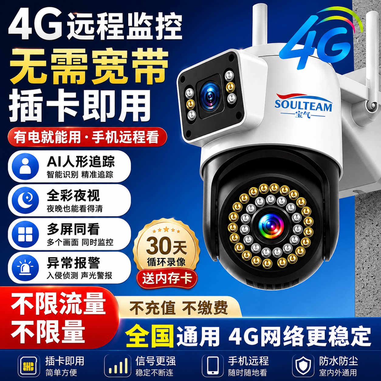 有看头360度无线摄像头手机远程室外夜视家用4G监控器摄影无死角