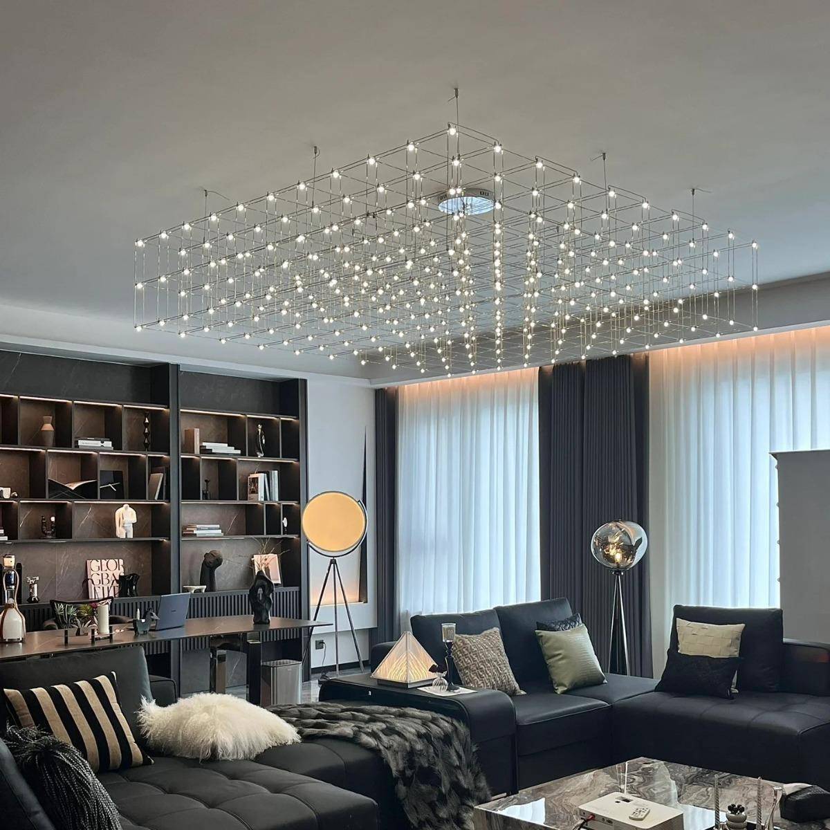 新款餐厅吊灯高级感满天星萤火虫光立方网红意式吧台灯长条灯家用