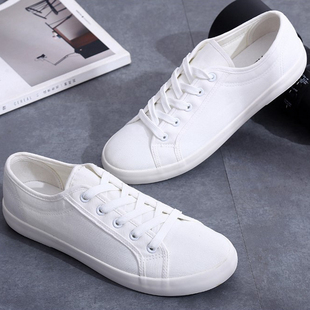 百搭时尚 小白鞋 文艺系带学生韩版 情侣款 远步帆布鞋 女鞋 男平跟秋季