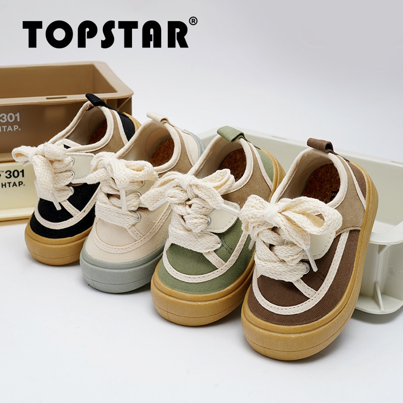TOPSTAR官方男童帆布鞋室内鞋儿童小白鞋秋季女童低帮幼儿园板鞋