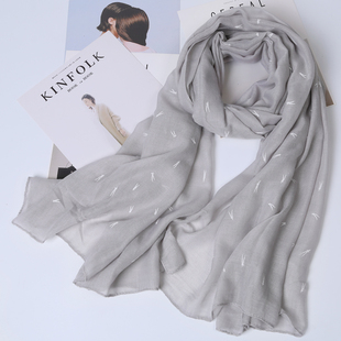 棉麻纱巾丝巾女款 纯色围巾洋气时尚 夏季 百搭长款 防晒韩版 春秋薄款