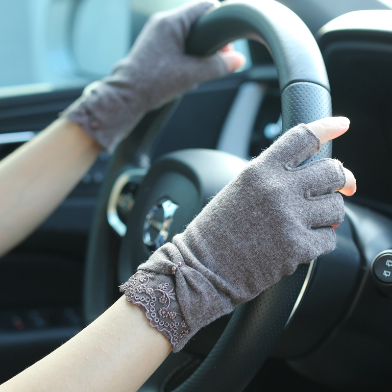 薄款学生开车保暖露指防晒手套