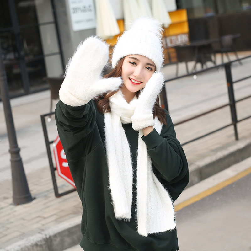 冬季保暖三件套女韩版学生少女软妹可爱围巾帽子手套套装礼盒套装