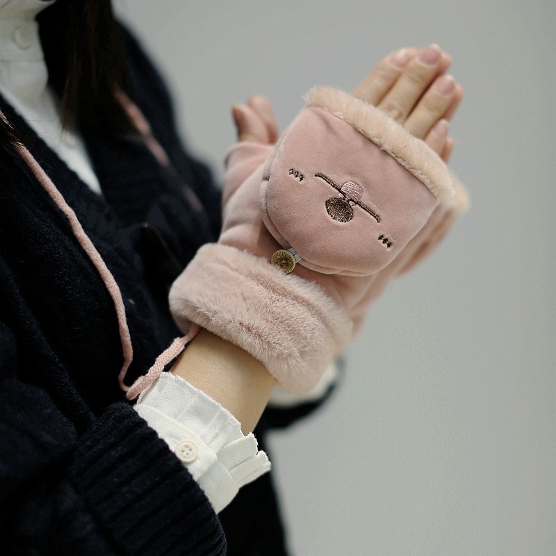 可爱少女学生半指翻盖棉手套挂脖带绳冬天保暖加绒加厚露指头半截,服饰配件/皮带/帽子/围巾,手套,淘宝优惠券,粉丝福利购,淘宝优惠卷