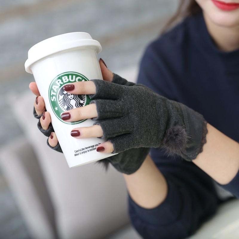 春秋冬季弹力棉棉露指头羊毛手套