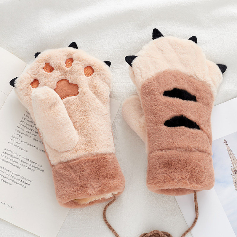 ins卡通女软妹加绒加厚厚手套