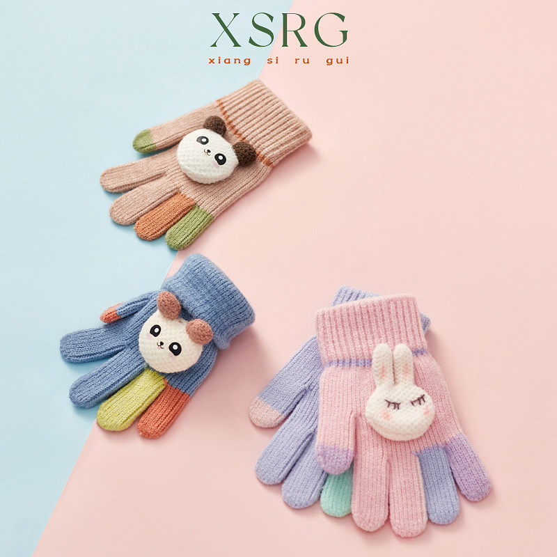 儿童手套冬季针织毛线3-5岁幼小童男女宝宝可爱卡通保暖五指手套,童装/婴儿装/亲子装,手套,淘宝优惠券,粉丝福利购,淘宝优惠卷