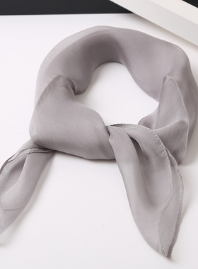 真丝小丝巾方巾春秋夏季百搭纯色女士桑蚕丝围脖绿色纱巾围巾薄款