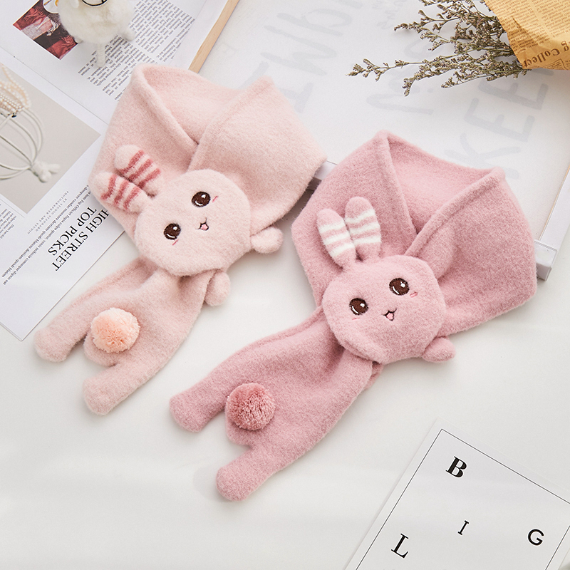 秋冬季儿童宝宝女童女孩可爱卡通小兔子围巾冬天加厚保暖围脖套头