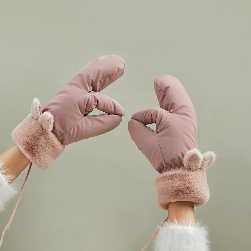 秋冬季韩版可爱绳子挂脖手套女厚