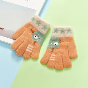 2-4岁男女童儿童针织加绒保暖手套秋冬季幼童小宝宝五指防冻防寒