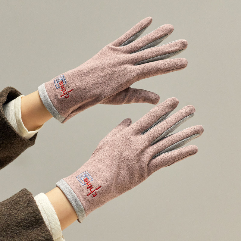 手套女冬季可爱中国刺绣韩版保暖防寒开车骑行棉手套男情侣款冬天