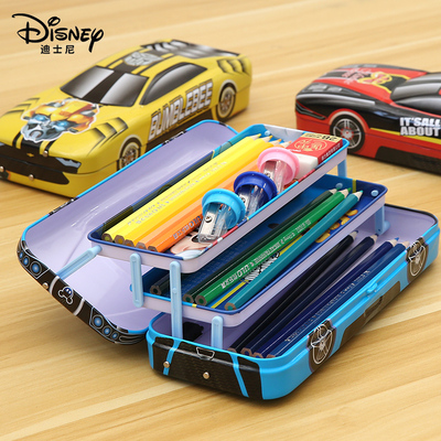 迪士尼文具盒铁盒大容量三层多功能汽车削笔器铅笔盒Disney小学生儿童男孩女孩变形金刚米奇米妮卡通金属笔盒