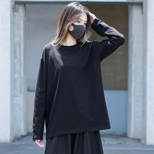 纯黑色中长款长袖T恤女春秋上衣