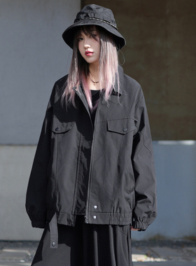 中性风工装夹克女春秋款复古美式黑色宽松飞行员外套韩版酷飒bf风