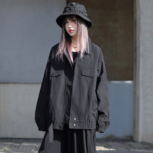 黑色中性风宽松工装夹克女春秋款