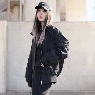 薄款 新款 立领外套中性风酷感穿搭 复古黑色飞行夹克女2026春季 美式