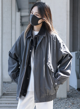 灰色空军夹克女春秋季宽松假两件飞行员外套美式复古韩版酷飒bf风