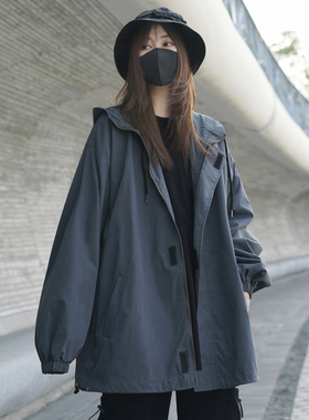 灰色日系机能风春秋薄外套女宽松bf中性工装夹克盐系风格穿搭炸街
