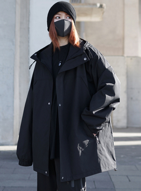 暗黑系机能风春秋款薄外套女黑色宽松工装夹克酷飒盐系炸街潮bf风