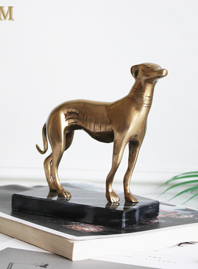 美式风黄铜热卖大理石底座招财狗