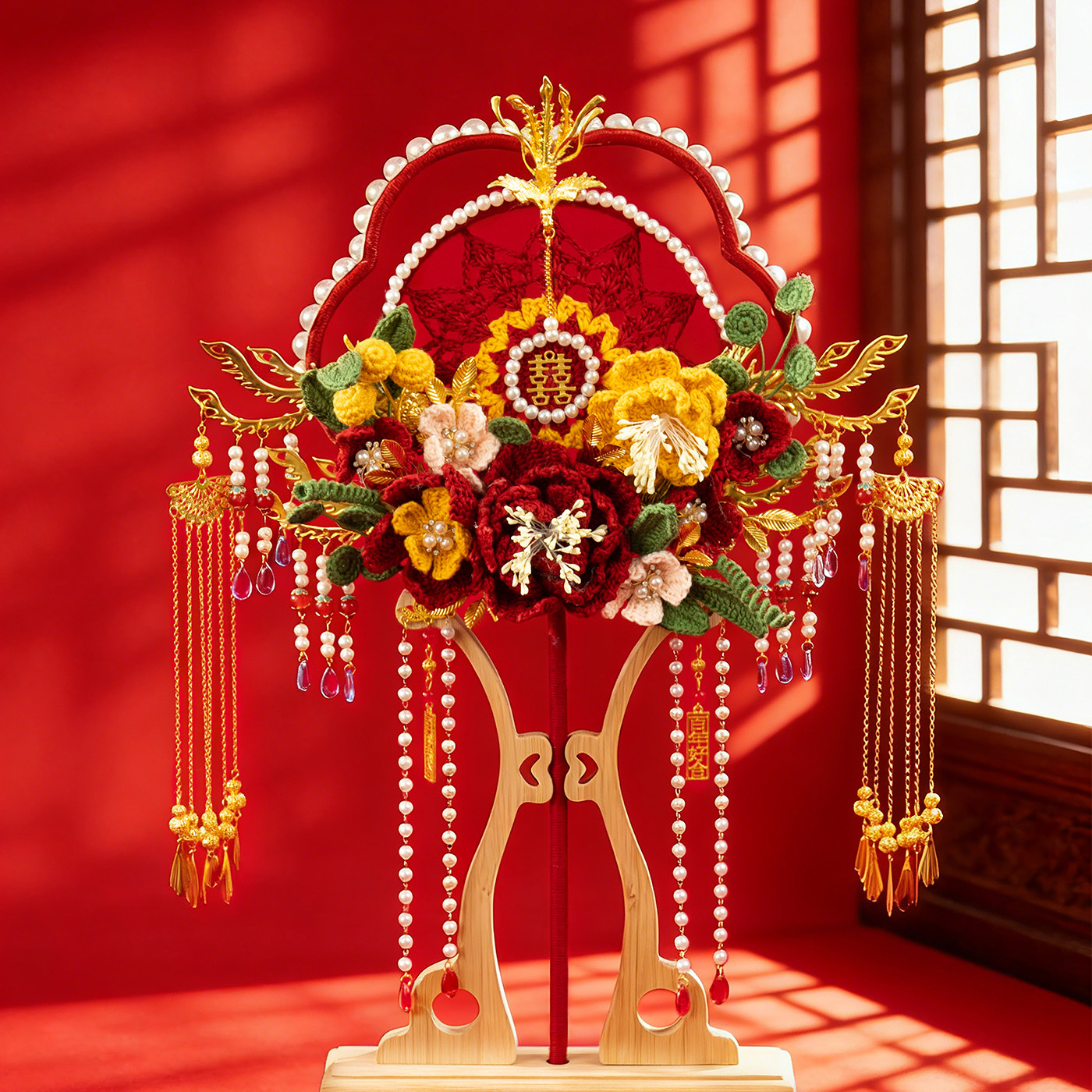 结婚钩织团扇手工diy毛线钩针编织材料包中式婚礼新婚礼物送新娘,服饰配件/皮带/帽子/围巾,DIY编织材料包,淘宝优惠券,粉丝福利购,淘宝优惠卷