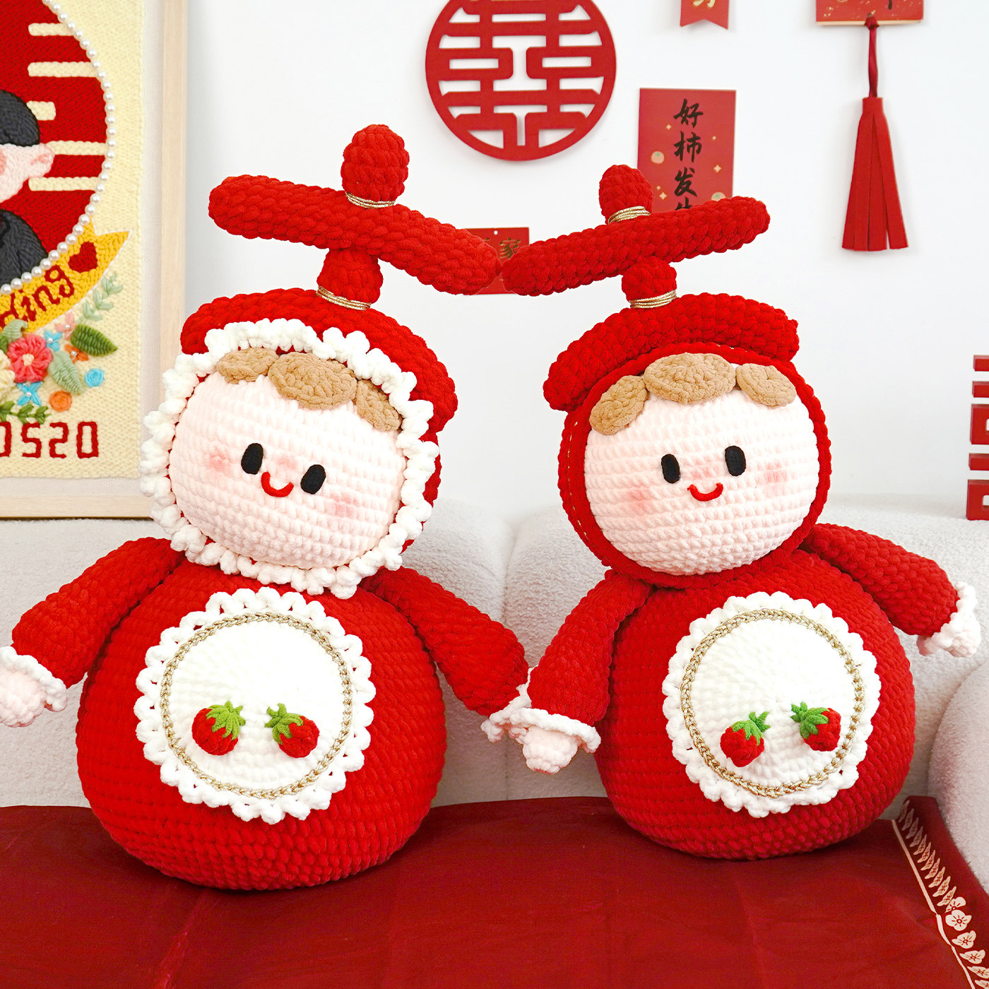 欢喜压床娃娃钩织diy毛线玩偶钩针编织材料包手工自制结婚礼物,服饰配件/皮带/帽子/围巾,DIY编织材料包,淘宝优惠券,粉丝福利购,淘宝优惠卷